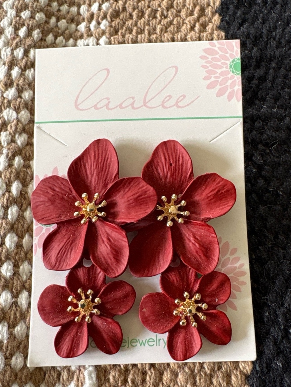 Red Floral Statement Earrings Set
